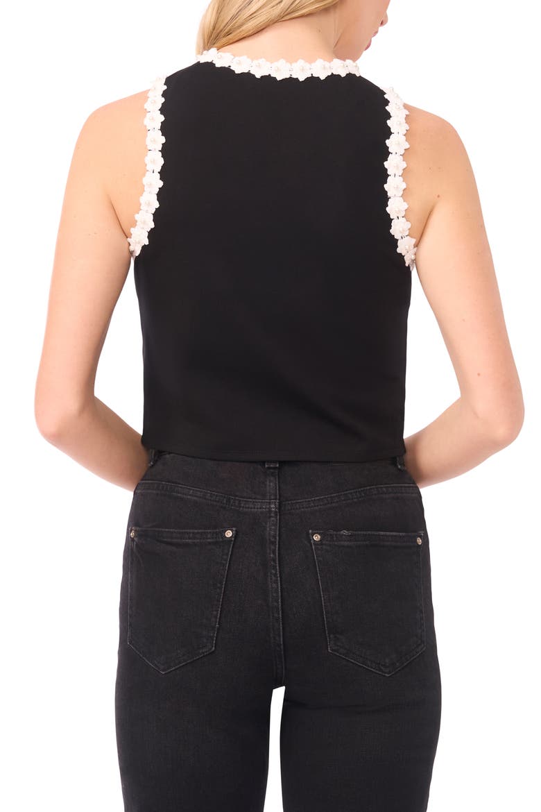Faux Pearl Floral Trim Sleeveless Top, Alternate, color, RICH BLACK