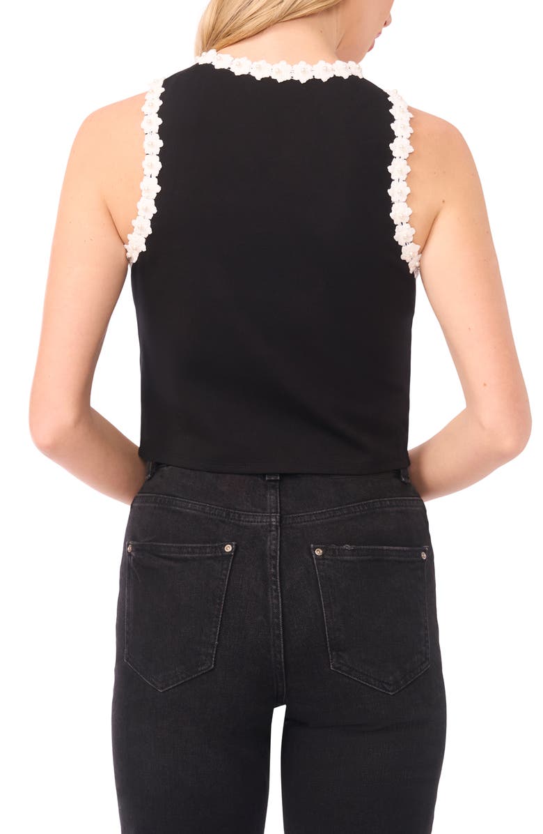 CeCe Faux Pearl Floral Trim Sleeveless Top, Alternate, color, Rich Black