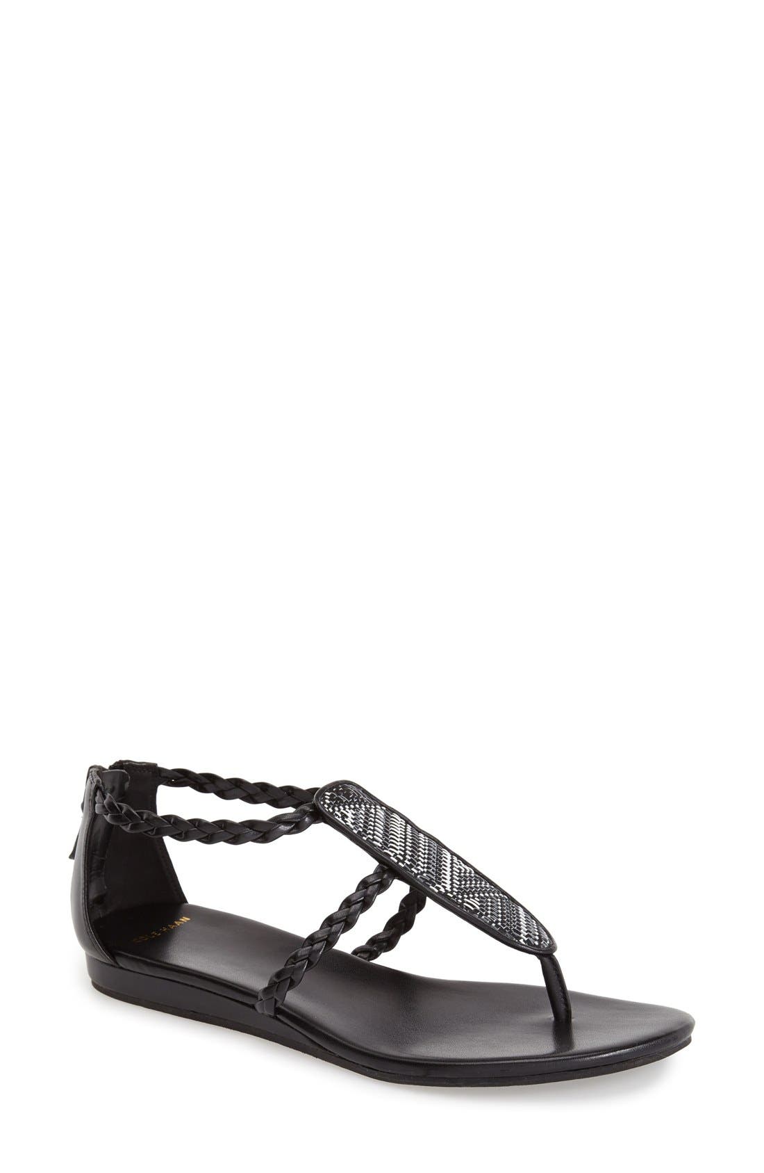 'Abbe' Sandal, Main, color, BLACK/ WHITE LEATHER