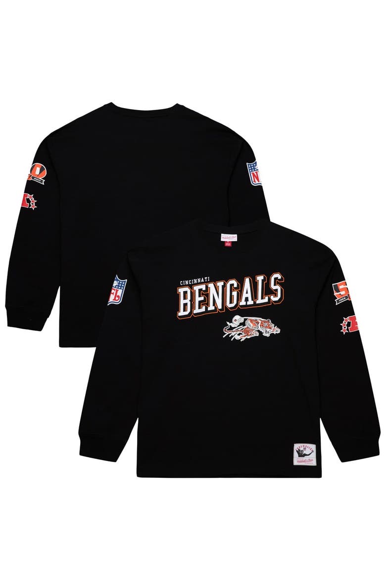 Men's Mitchell & Ness  Black Cincinnati Bengals Training Camp Vintage Logos Long Sleeve T-Shirt, Alternate, color, Black