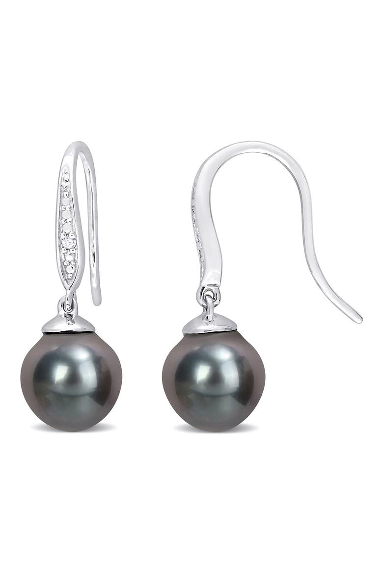 Sterling Silver 8-9mm Black Tahitian Cultured Pearl Diamond Earrings - 0.02 ctw., Main, color, BLACK