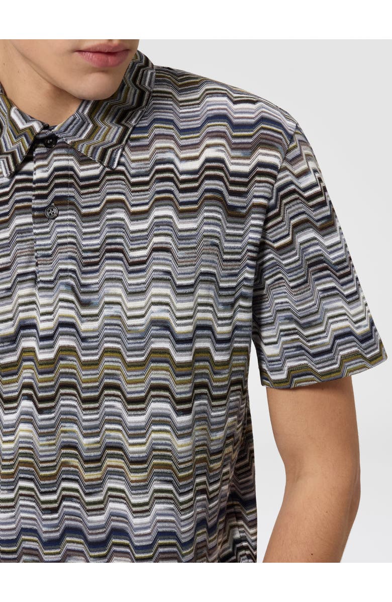 Missoni Cotton Polo Shirt With Raschel Knit And Greek Motif, Alternate, color, Green