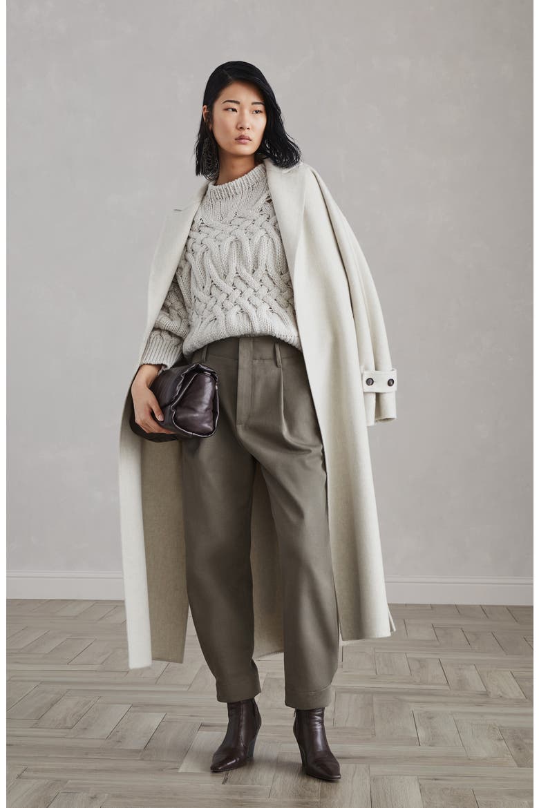 Cotton and wool cover sartorial baggy trousers with monili, Alternate, color, Khaki