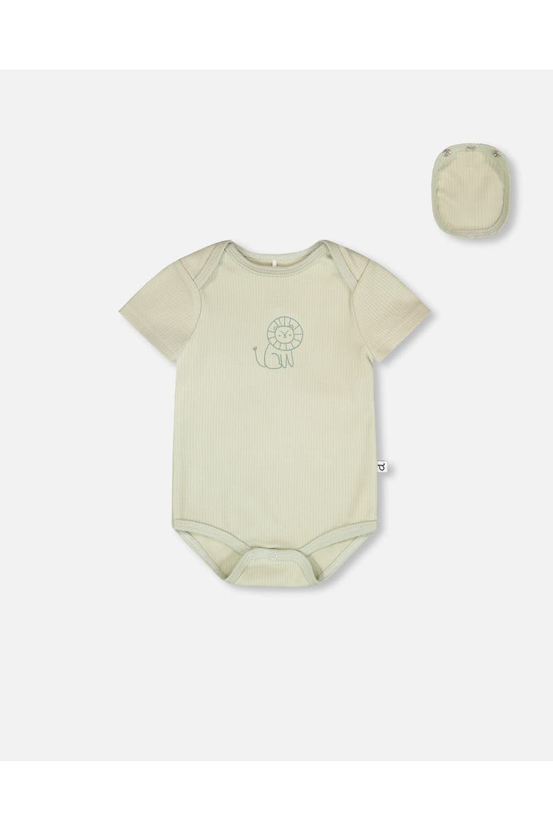 Evolutive Jersey Lion Print Bodysuit, Main, color, Sage Green