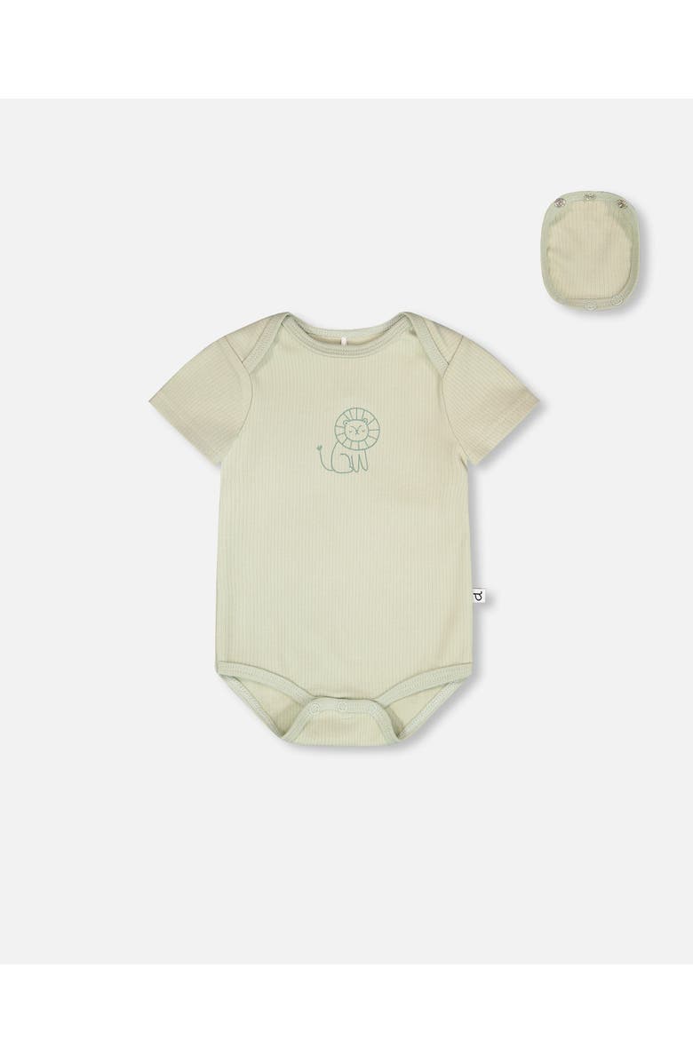 Deux par Deux Evolutive Jersey Lion Print Bodysuit, Main, color, Sage Green