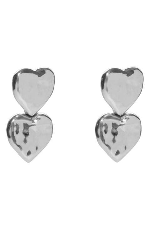 Hammered Double Heart Drop Earrings