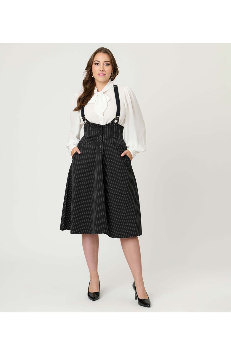 Unique Vintage 1950s Suspender Swing Skirt, Alternate, color, Black