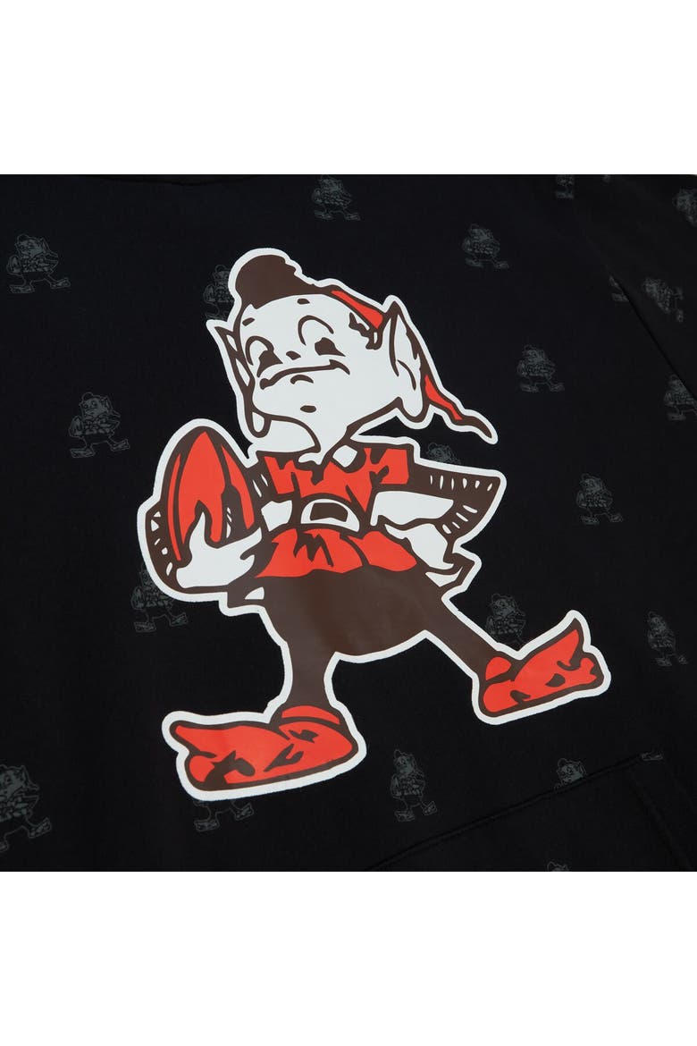 Men's Mitchell & Ness Black Cleveland Browns Allover Print Fleece Pullover Hoodie, Alternate, color, Black
