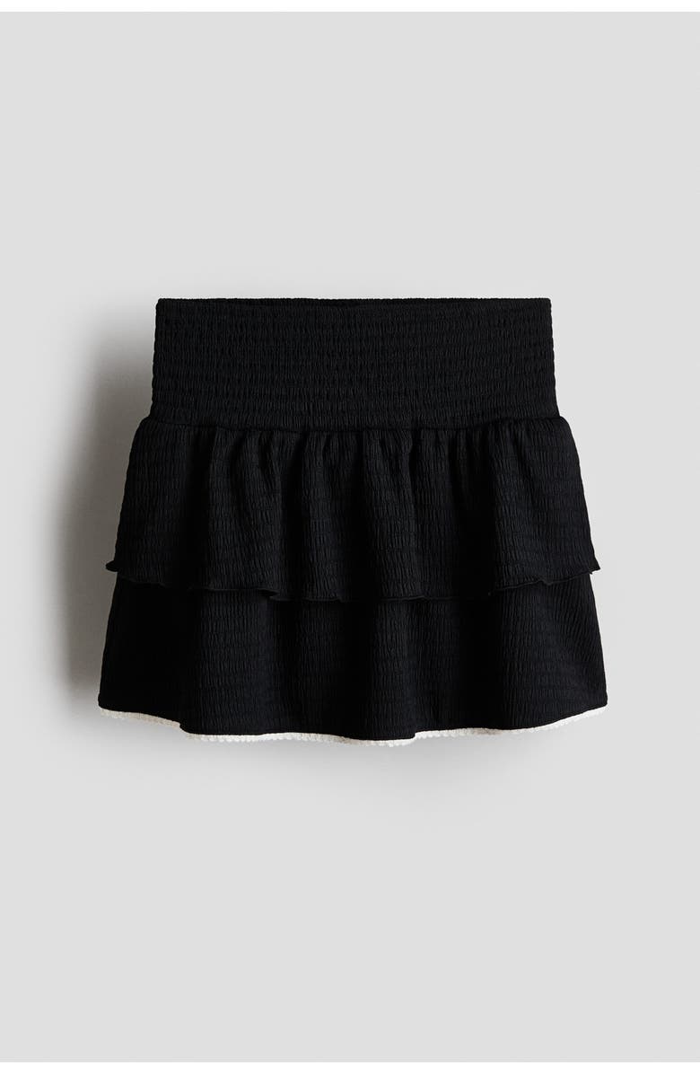 H&M Picot-trimmed Tiered Skirt, Main, color, Black