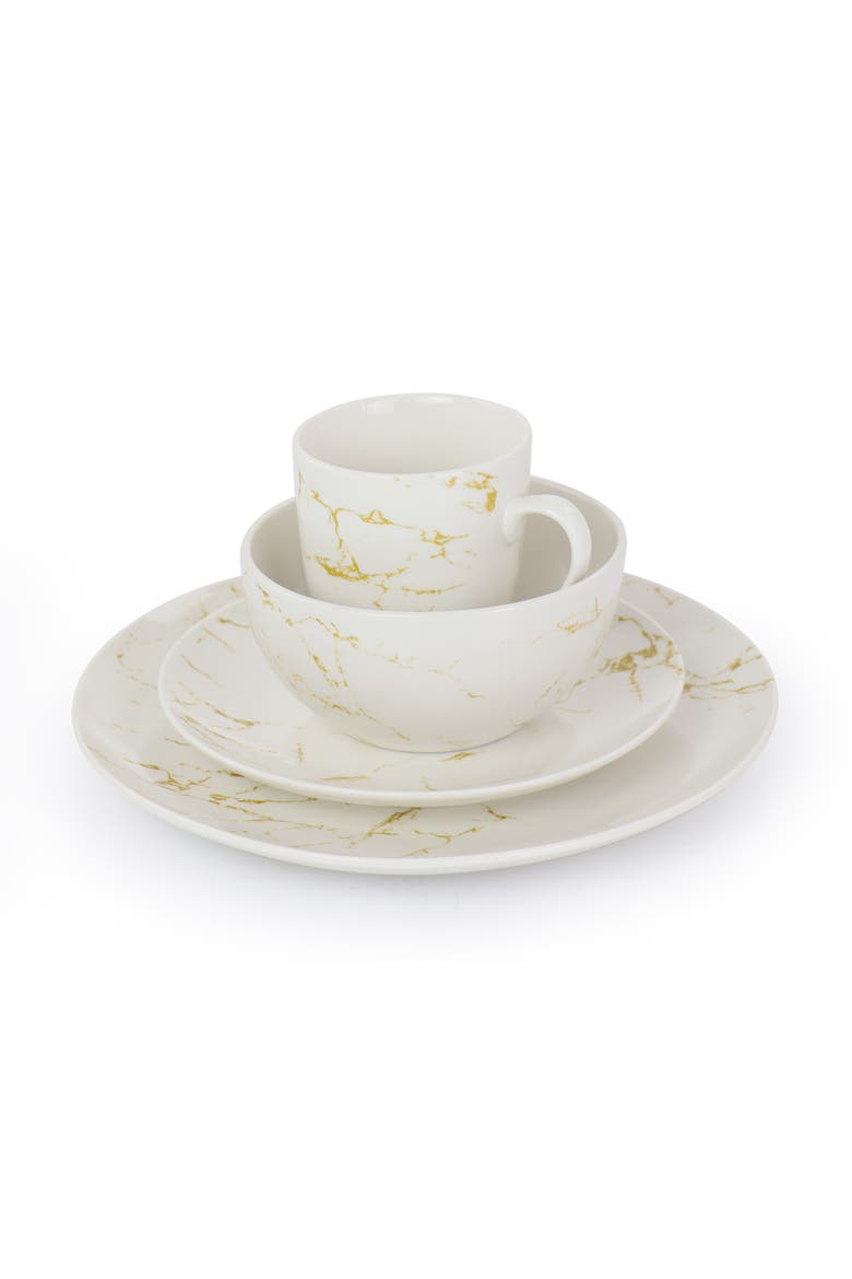 Fine Marble 16 Piece Stoneware Dinnerware Set, Alternate, color, White