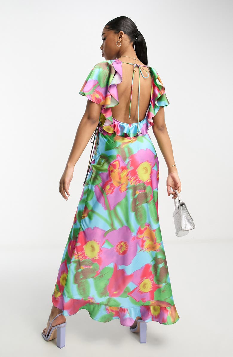 ASOS DESIGN Floral Print Ruffle Wrap Dress, Alternate, color, 