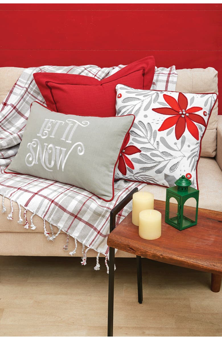 C&F Home Poinsettia & Mistletoe Embroidered Small Christmas Accent Pillow, 8" x 8", Alternate, color, White