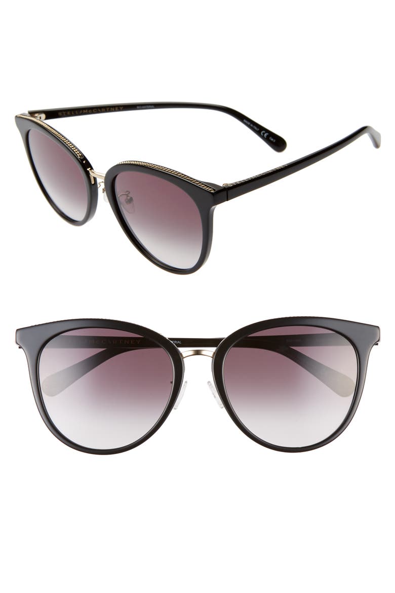 57mm Round Sunglasses, Main, color, BLACK/ GOLD