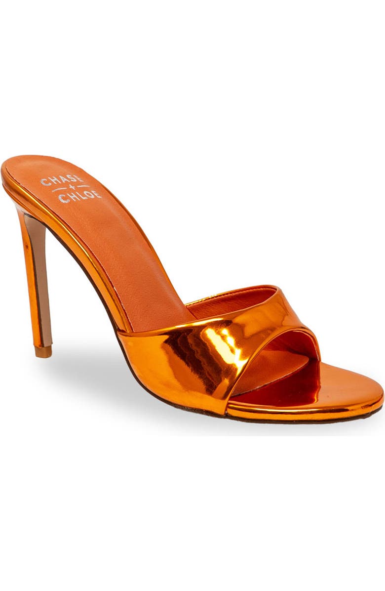 CHASE AND CHLOE Slide Stiletto Sandal, Main, color, Orange Mirror