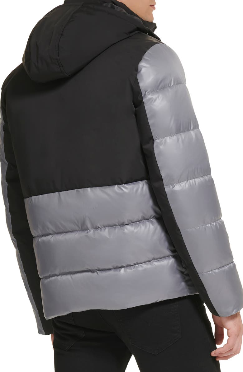 Kenneth Cole New York Colorblock Hooded Water Resistant Puffer Jacket, Alternate, color, Gumetal