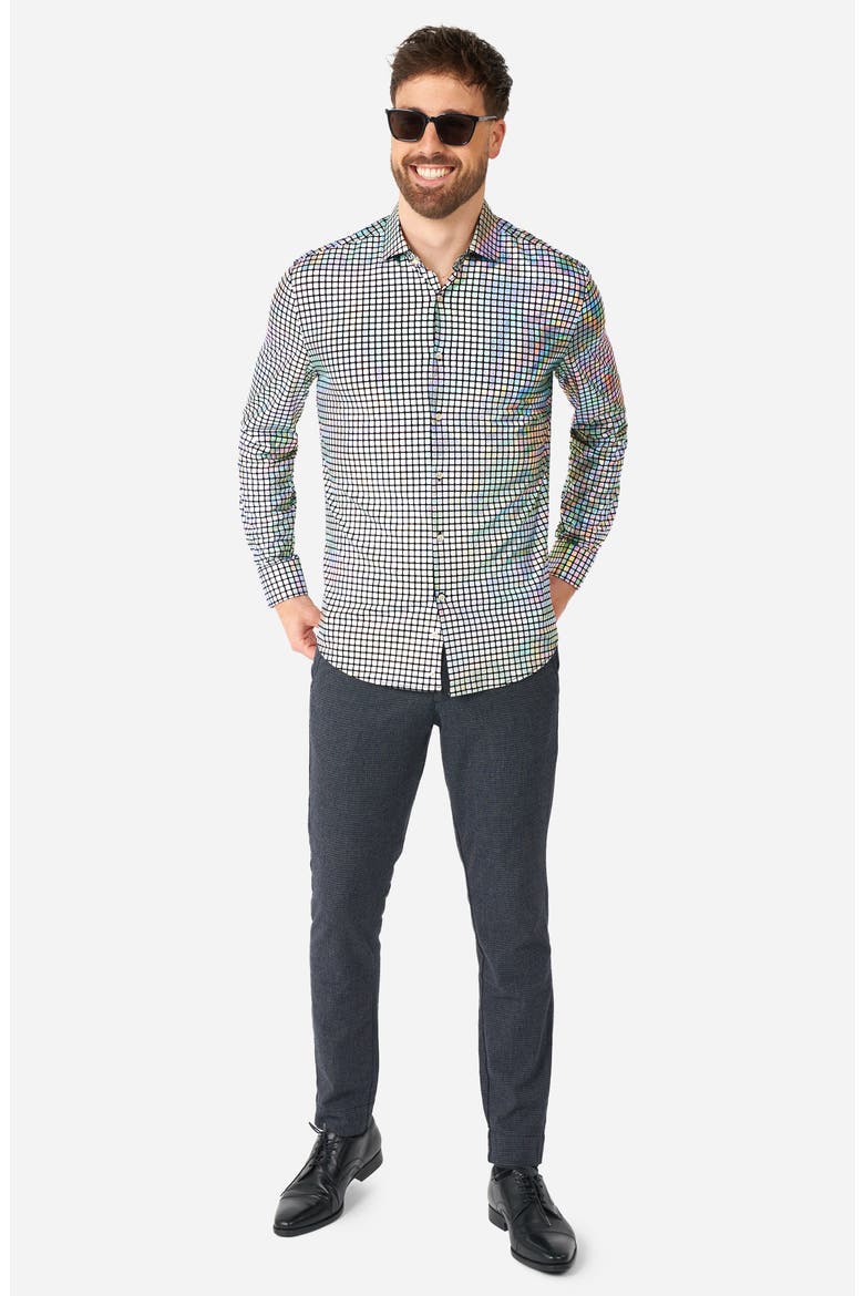 Discoballer Modern Tailored Fit Button-Up Shirt, Alternate, color, BLACK MULTI