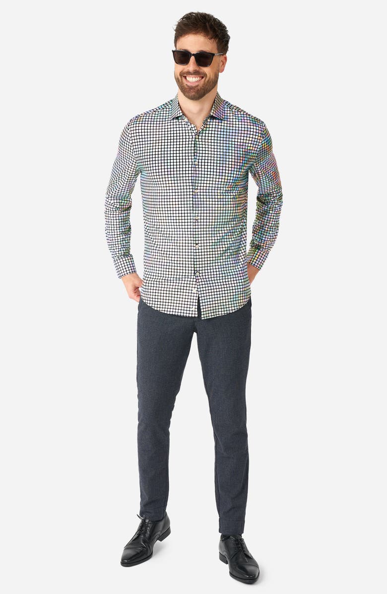 OppoSuits Discoballer Modern Tailored Fit Button-Up Shirt, Alternate, color, Black Multi
