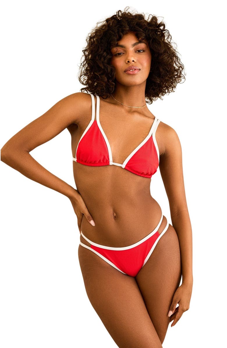 Dippin Daisys Billy Double Strap Bikini Top, Main, color, Poppy/White Rib