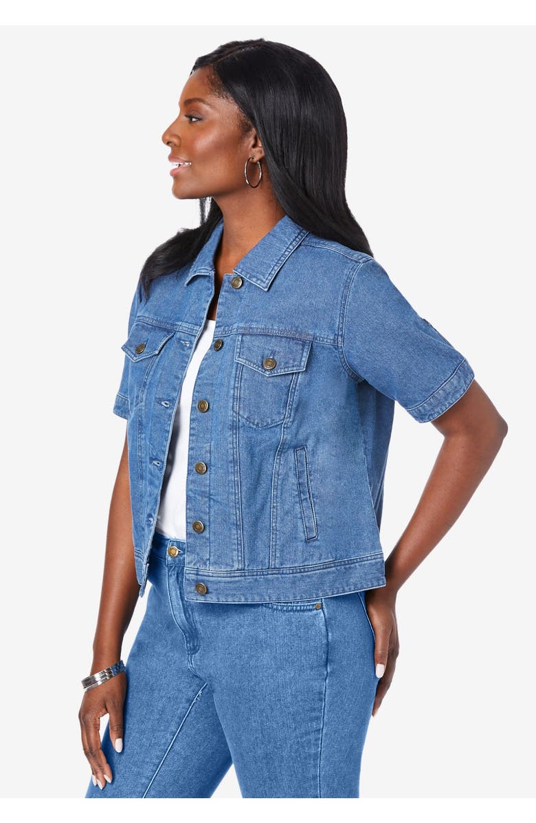 Jessica London Short Sleeve Denim Jacket, Alternate, color, White