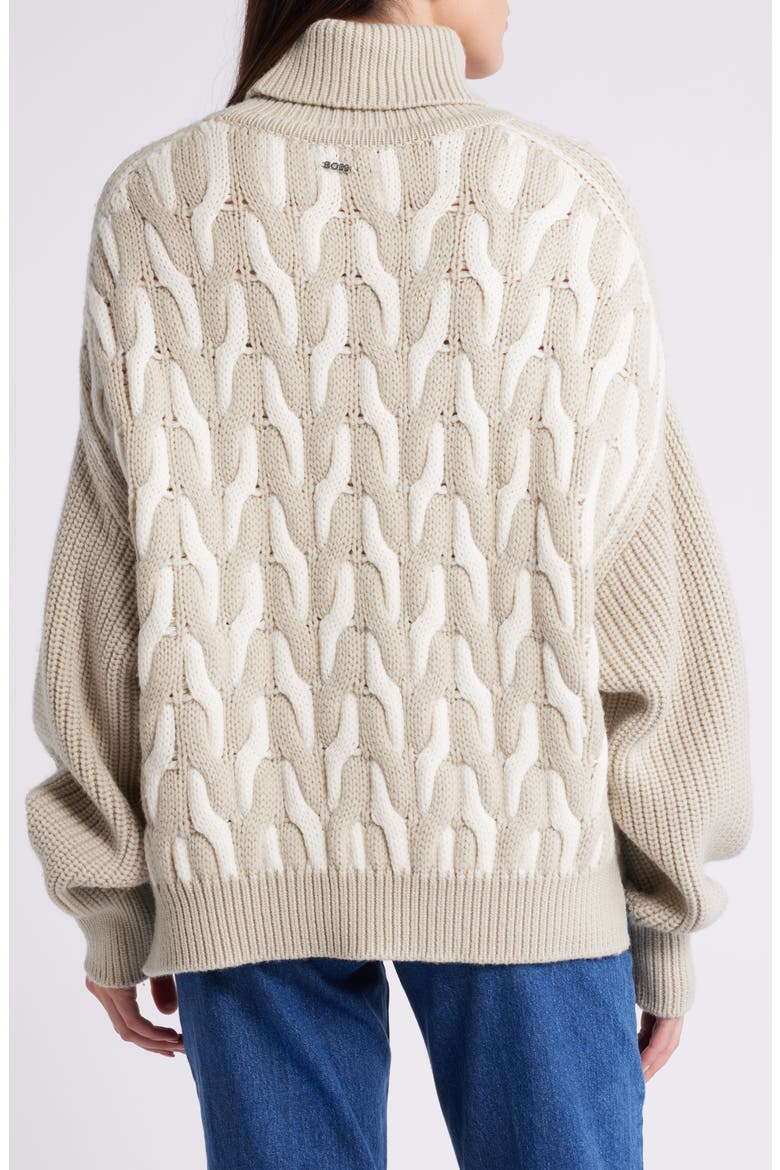 Ferdolia Two-Tone Cable Stitch Virgin Wool Turtleneck Sweater, Alternate, color, DRIED SAGE INTERLOCK