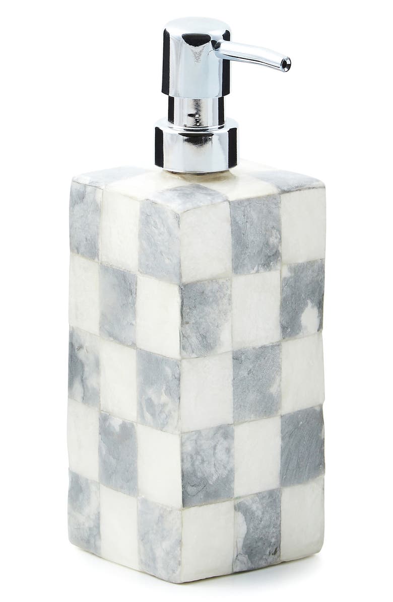 MACKENZIE CHILDS Sterling Check Capiz Soap Pump, Main, color, Sterling