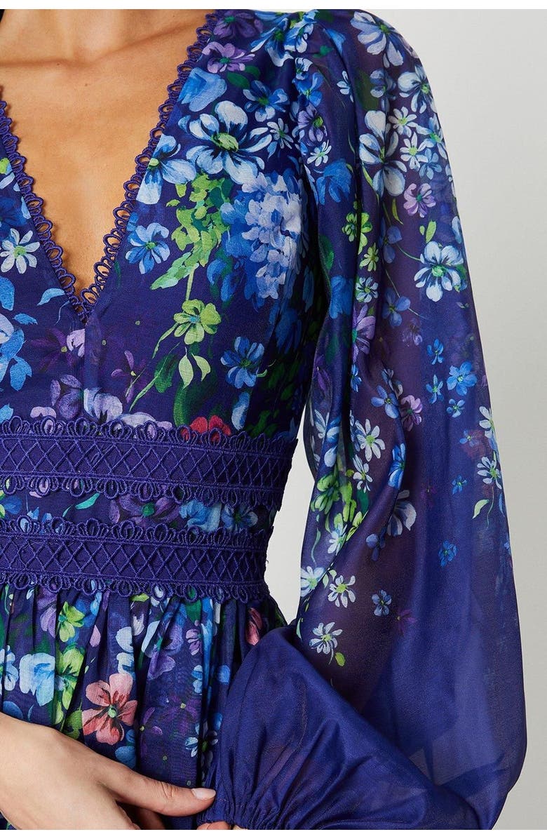 Coast Organza Floral Lace Trim Midaxi Dress, Alternate, color, Navy