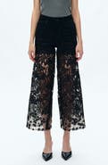 Bayeas High Waist Crystal Embellished Lace Wide Leg Jeans