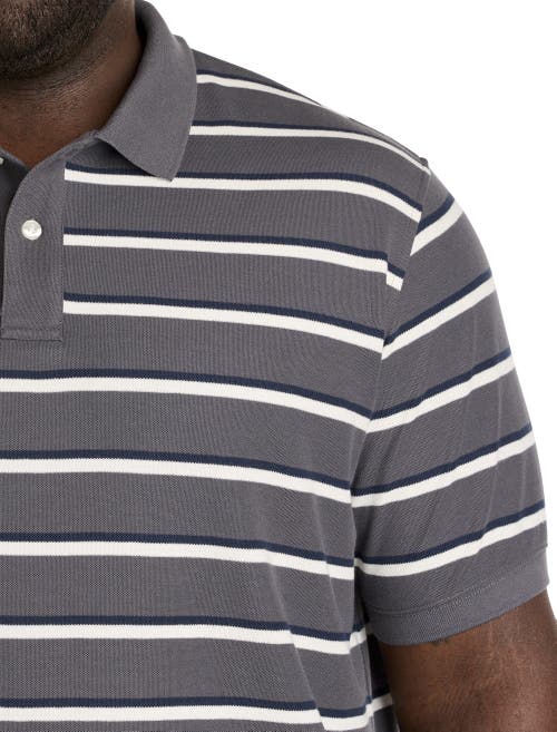 Harbor Bay By Dxl Big & Tall Striped Polo Shirt In Gray