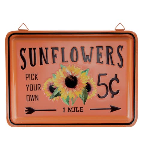 15" Burnt Orange Sunflowers Metal Fall Wall Plaque