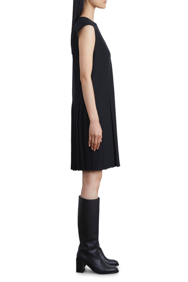 Aarow Pleated Wool & Silk Tunic Dress, Alternate, color, BLACK