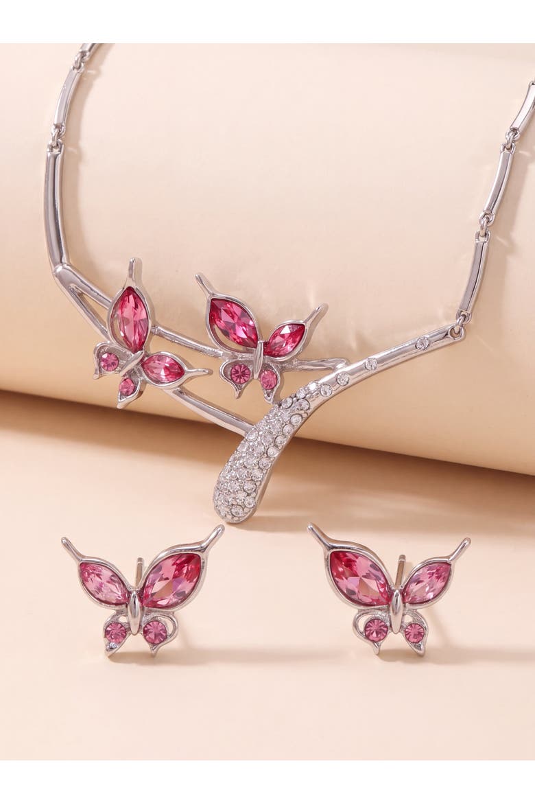 Butterfly Necklace and Earrings Set, Alternate, color, Pink