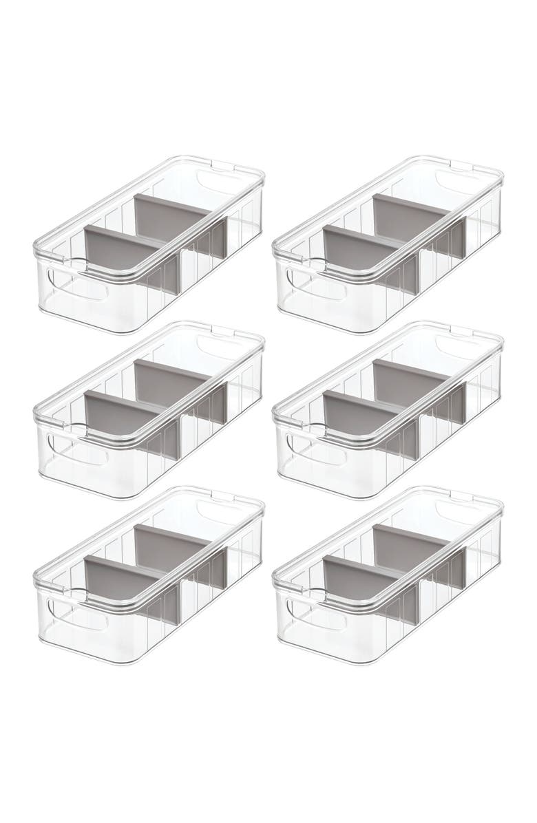 iDesign 6-Piece Fridge Organizer Bins with Dividers - Clear/Gray, Main, color, Gray