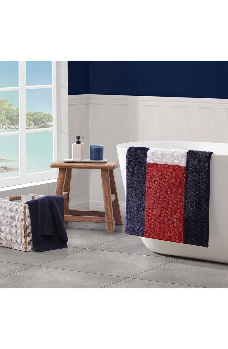 Tommy Hilfiger Flag Bath Rug, Alternate, color, Midnight Blue/ Scarlet/ White