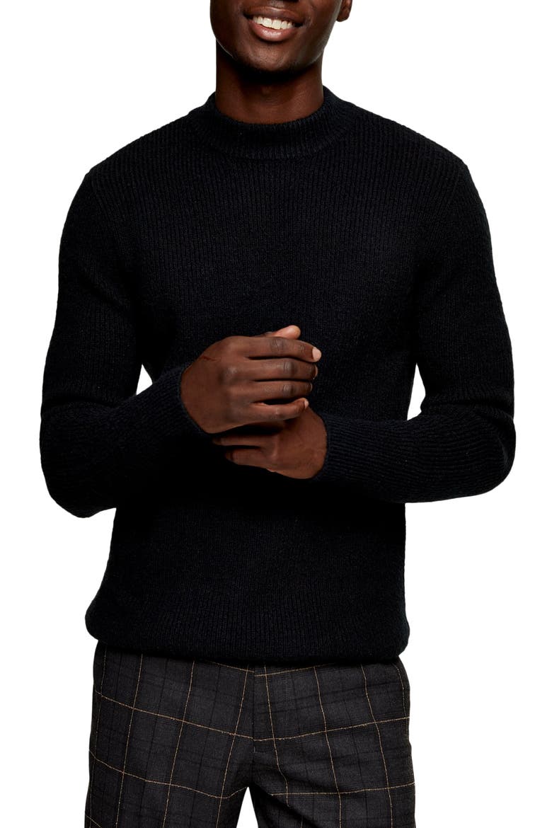 Mock Neck Sweater, Main, color, BLACK