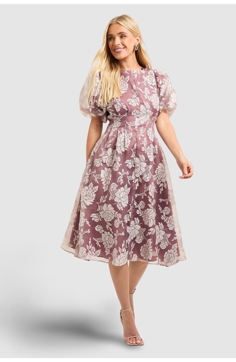 Wallis Petite Floral Puff Sleeve Midi Dress, Main, color, Rose