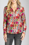 APNY Abstract Print Roll Tab Sleeve Chiffon Button-Up Shirt