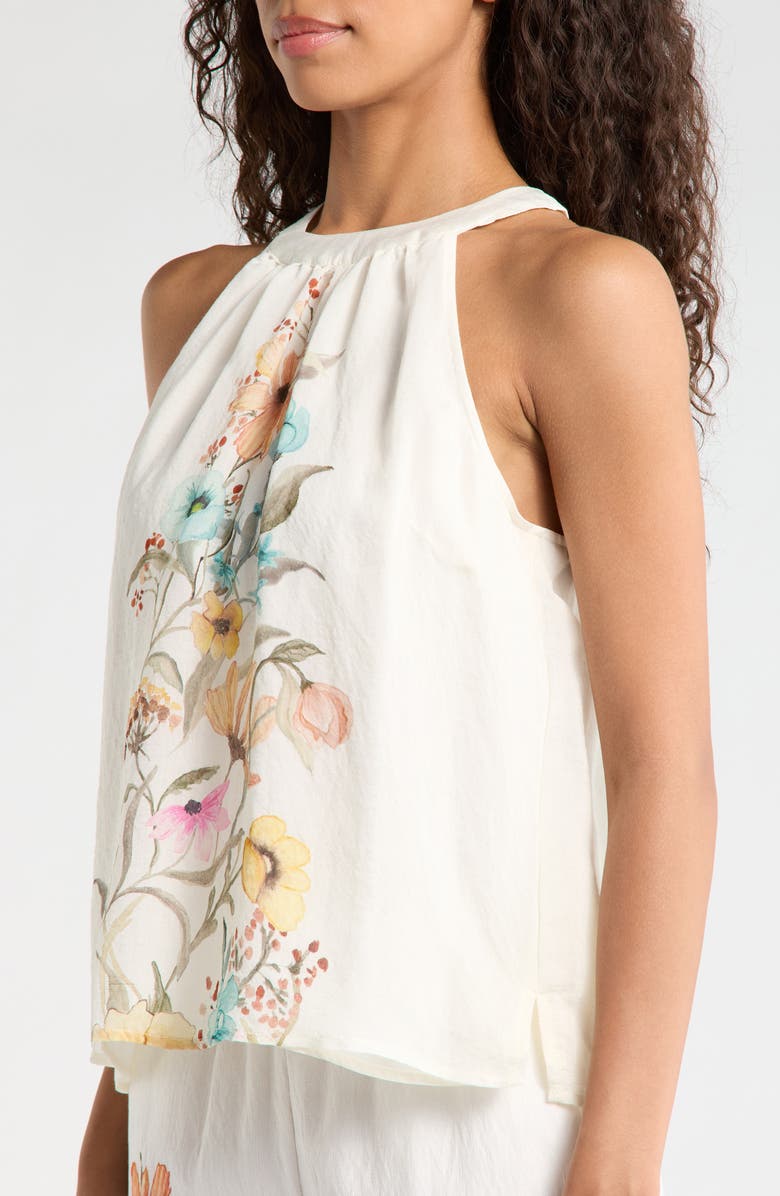 Vince Camuto Placed Floral High Neck Sleeveless Top, Alternate, color, Antique White
