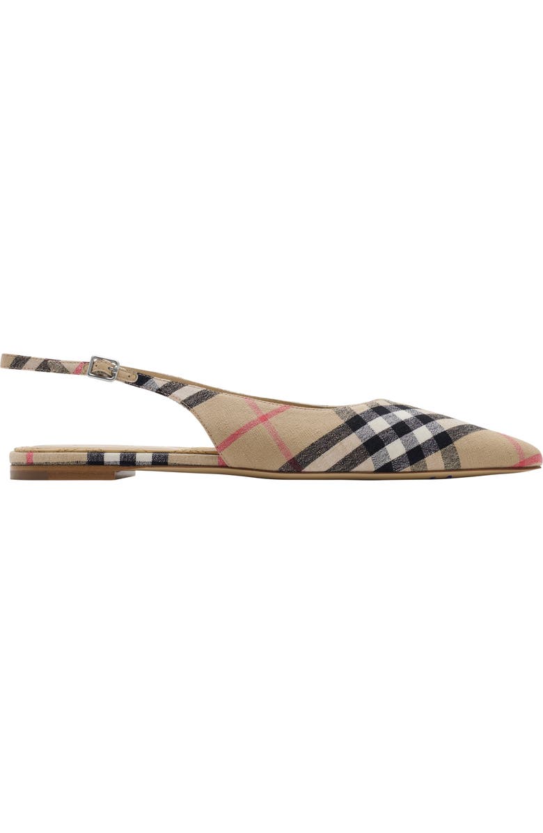 Burberry Check Dame Slingback Ballerinas, Main, color, Sand Beige