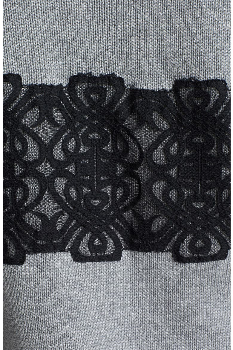 Embellished Sweater, Alternate, color, LIGHT GREY/ BLACK LACE