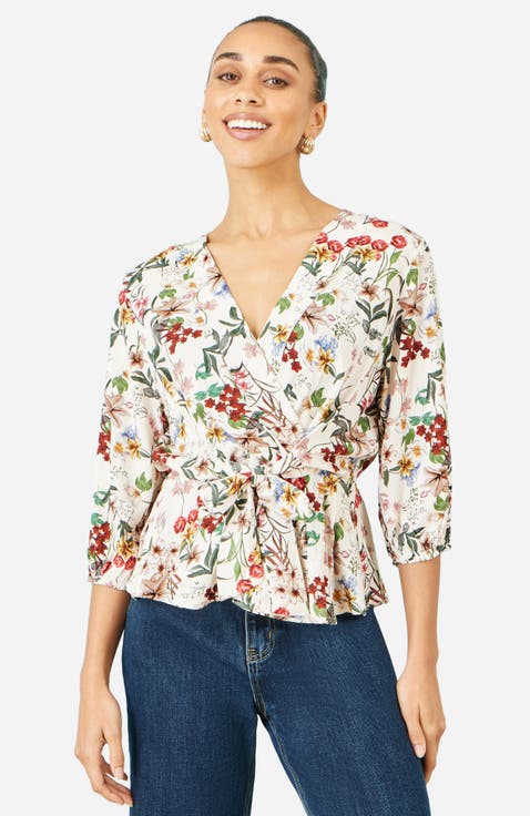 Viscose Botanical Print Wrap Top