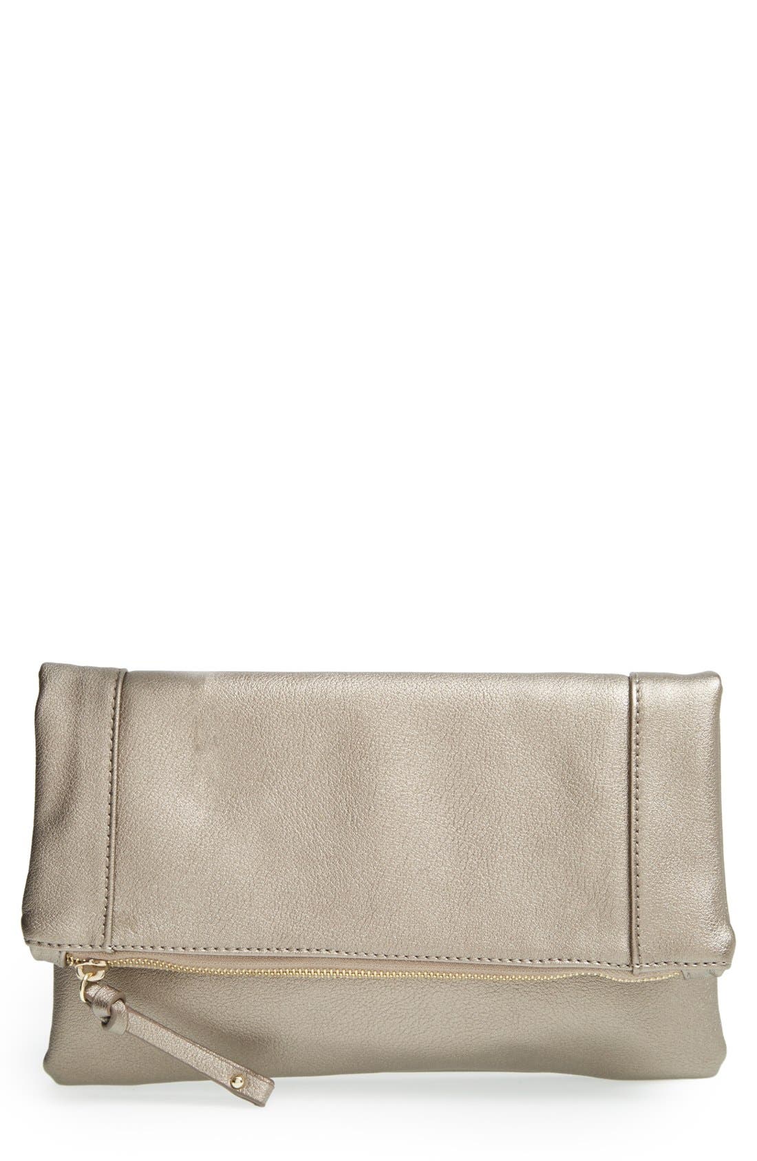 Marlena Faux Leather Foldover Clutch, Main, color, BRONZE