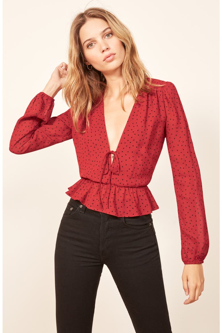 Nikki Tie Front Blouse, Alternate, color, FLAMENCO