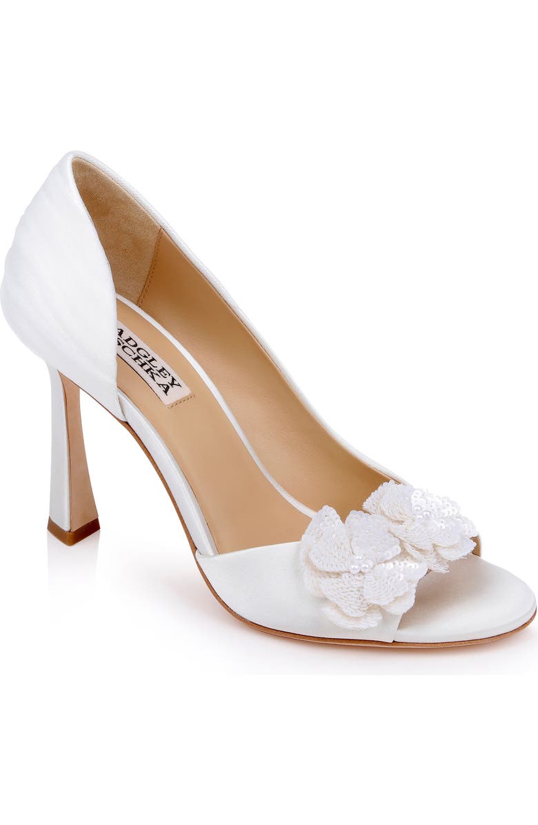 Badgley Mischka Collection Yana Sequin Flower Sandal, Main, color, White Satin