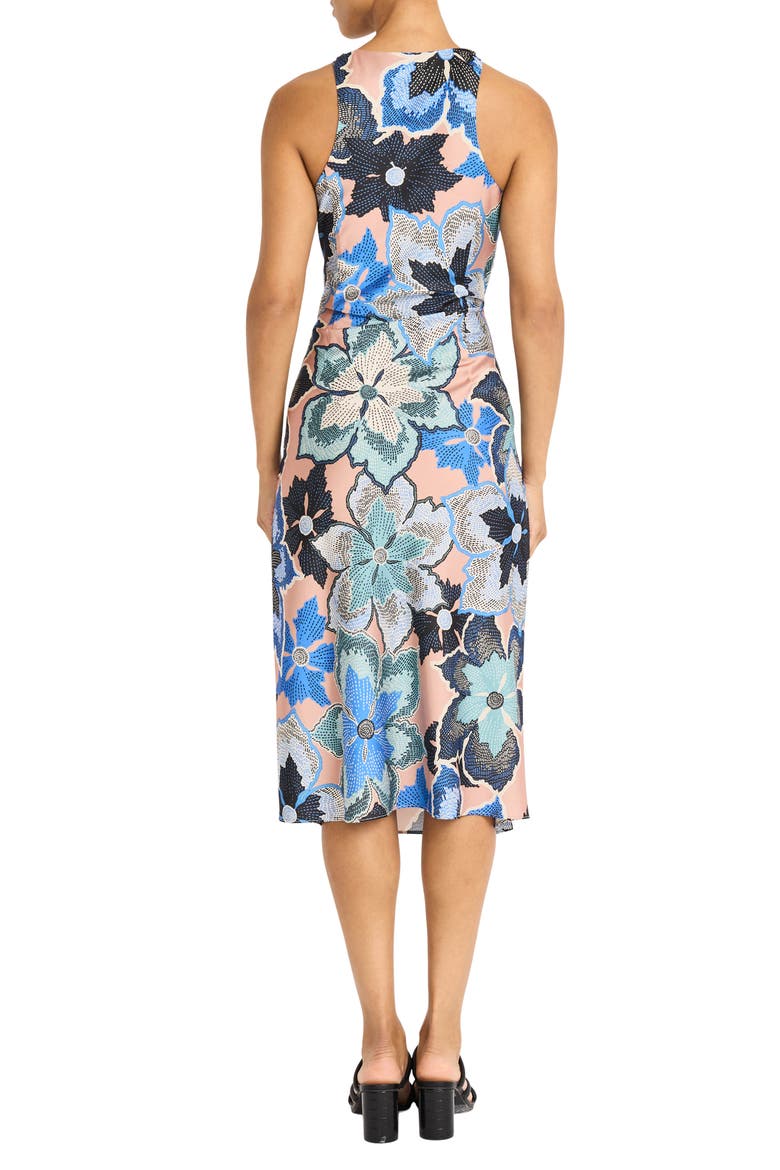 Printed Ruched Midi Dress, Alternate, color, TAUPE/ COBALT BLUE