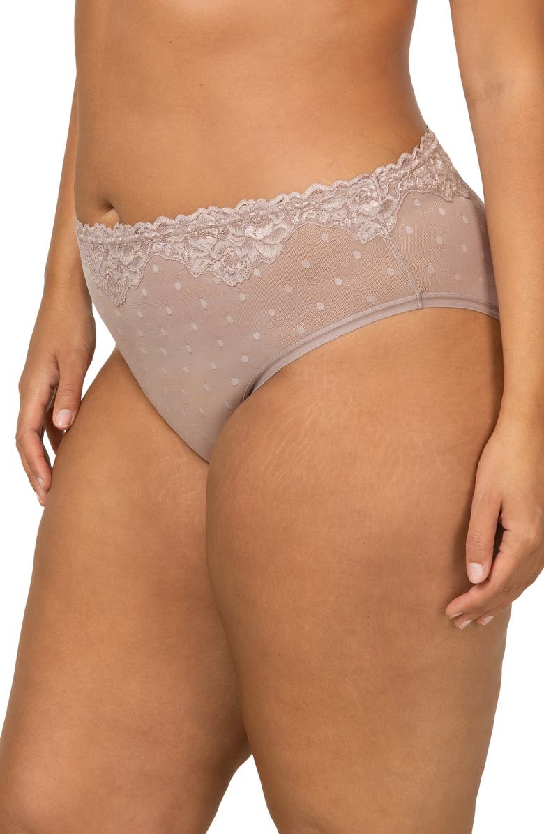 Curvy Couture Sheer Whisper High Cut Briefs, Alternate, color, Bark