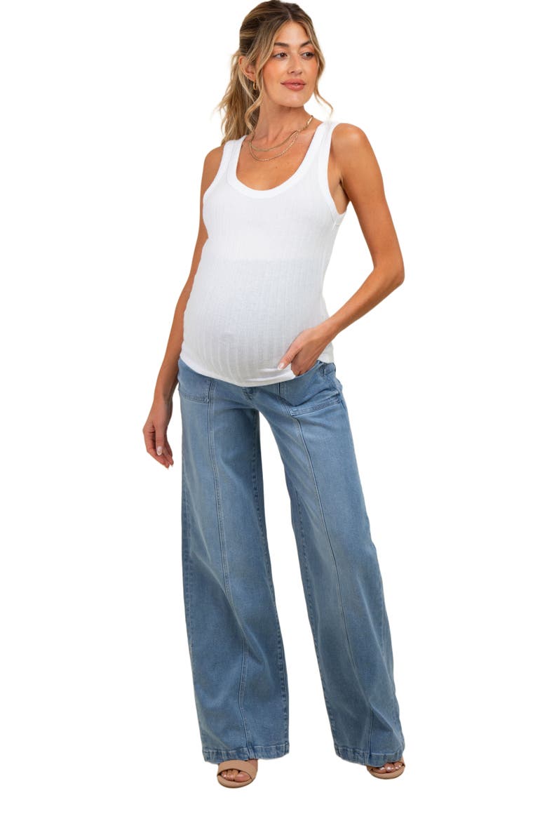 Front Seam Super Wide Leg Maternity Jeans, Alternate, color, Blue