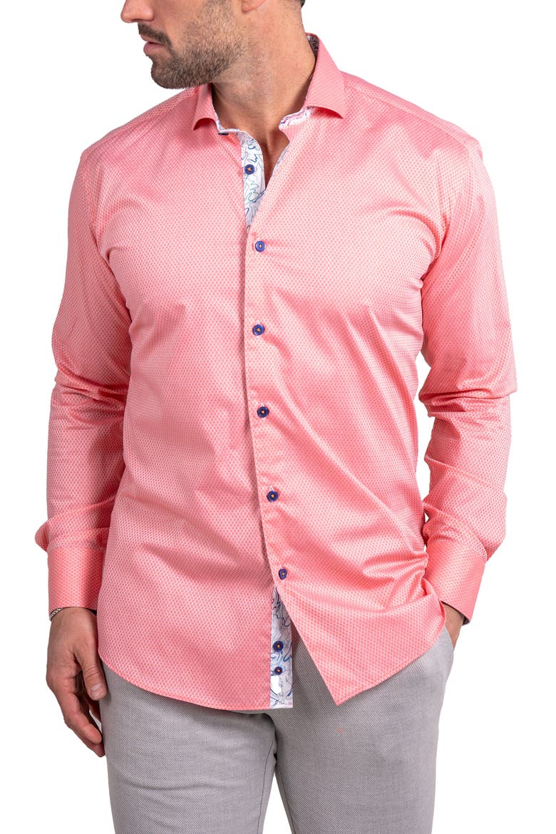 Einstein Ascension0061 Red Micropattern Cotton Button-Up Shirt, Alternate, color, RED
