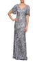 Sequin Lace Cold Shoulder Trumpet Evening Gown