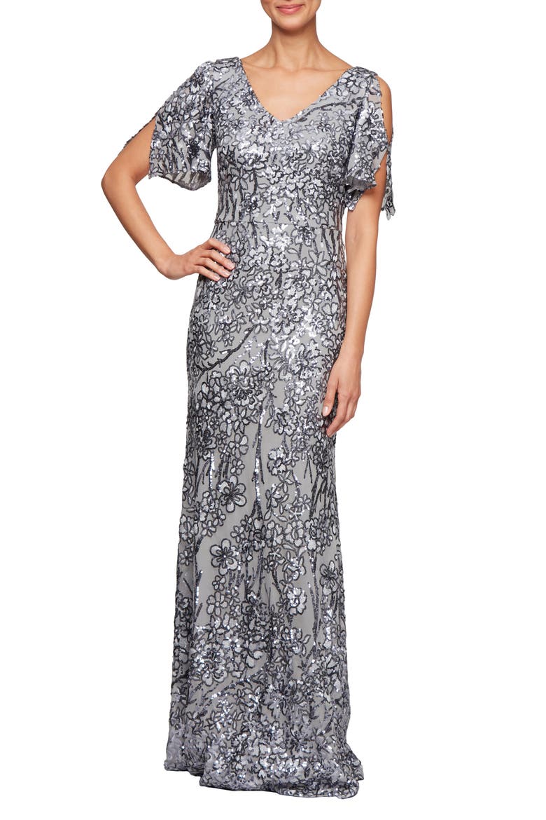 Sequin Lace Cold Shoulder Trumpet Evening Gown video
