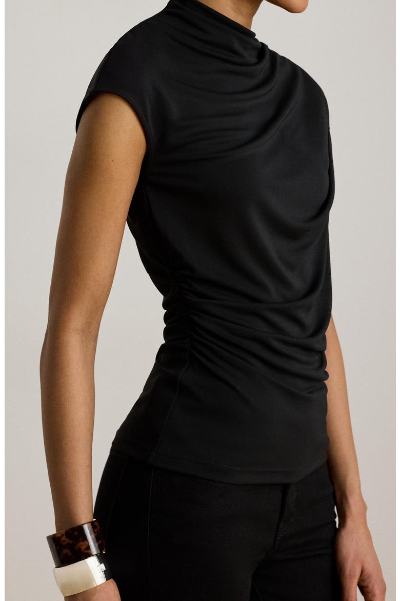 Matte Jersey Asymmetric Sleeve Top, Alternate, color, BLACK